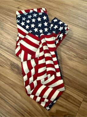 Vintage Beans McGee American Flag Patriotic Cotton Necktie USA Made-Excellent